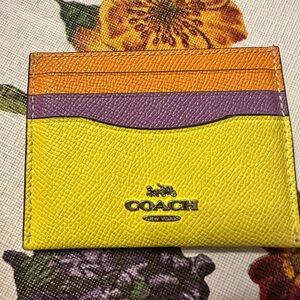 Coach Colorblock Leather Card Case in Yellow, Orange & Purple
